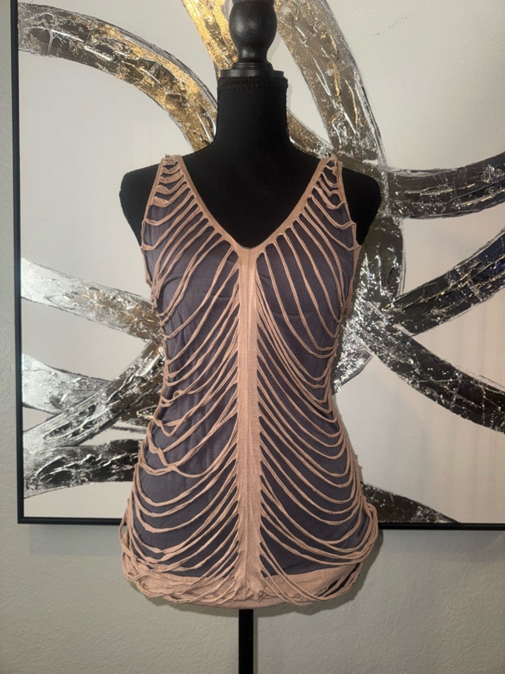 Love Notes Beige/Taupe Gray Distressed Scoop Neck Tank
